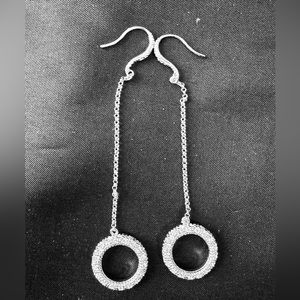 Sparkling 3” Pave Rhinestone Dangle Silver Earrings